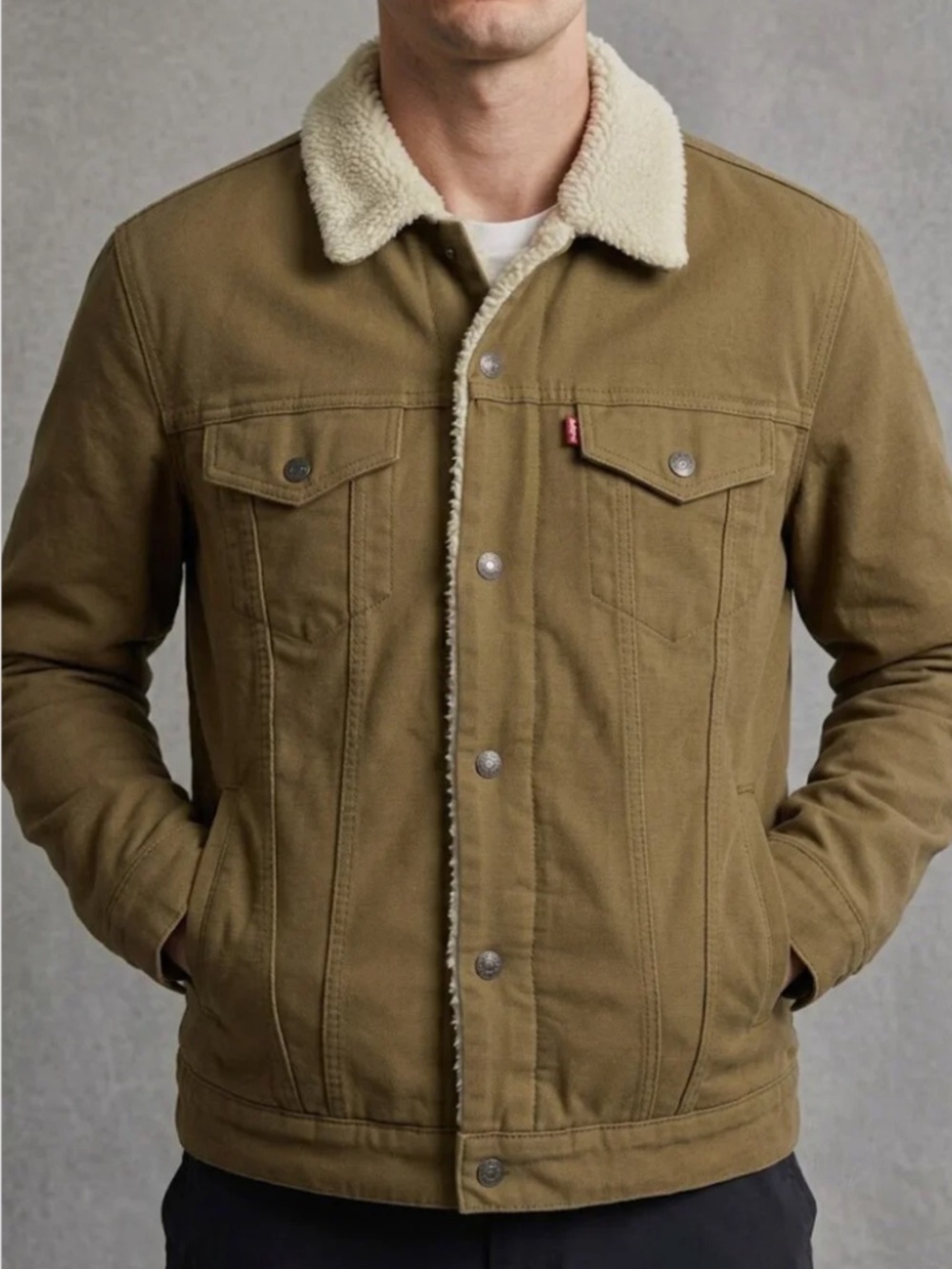 Levi's Brown Denim Sherpa Outdoor Jacket Coat Men's Size XL Trucker Winter